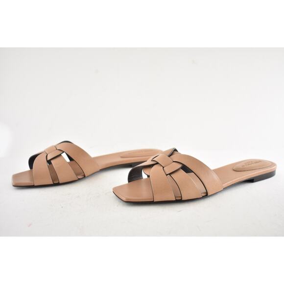 Saint Laurent YSL Tribute Nu Pieds 05 Corda Beige Leather Slide Sandal Flat 39.5 - Picture 12 of 15
